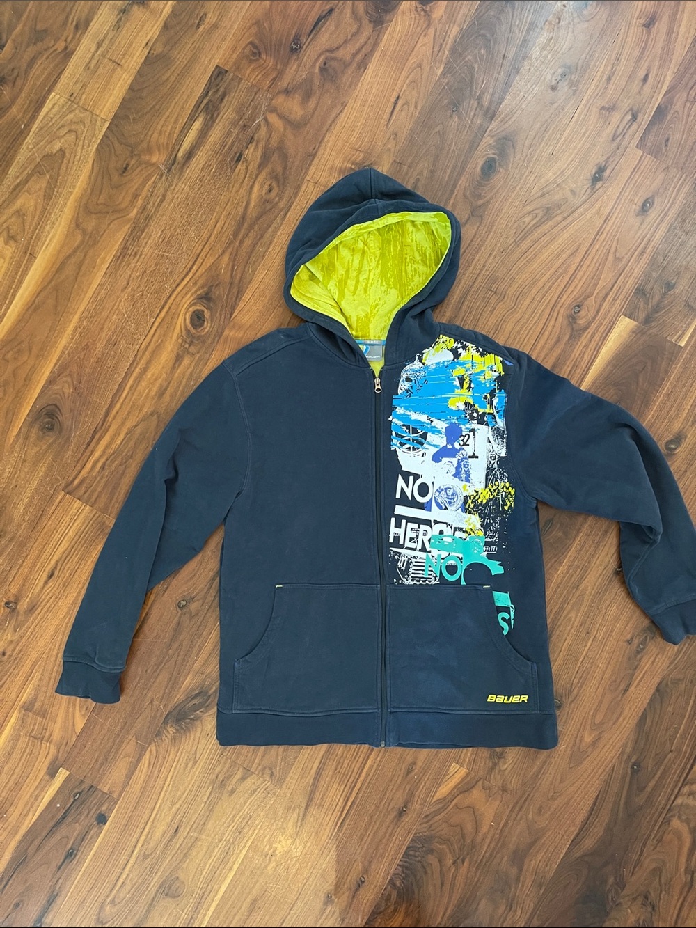 Bauer Navy Hoodie with Bright Lime Hood Lining and Graphic Panel‎